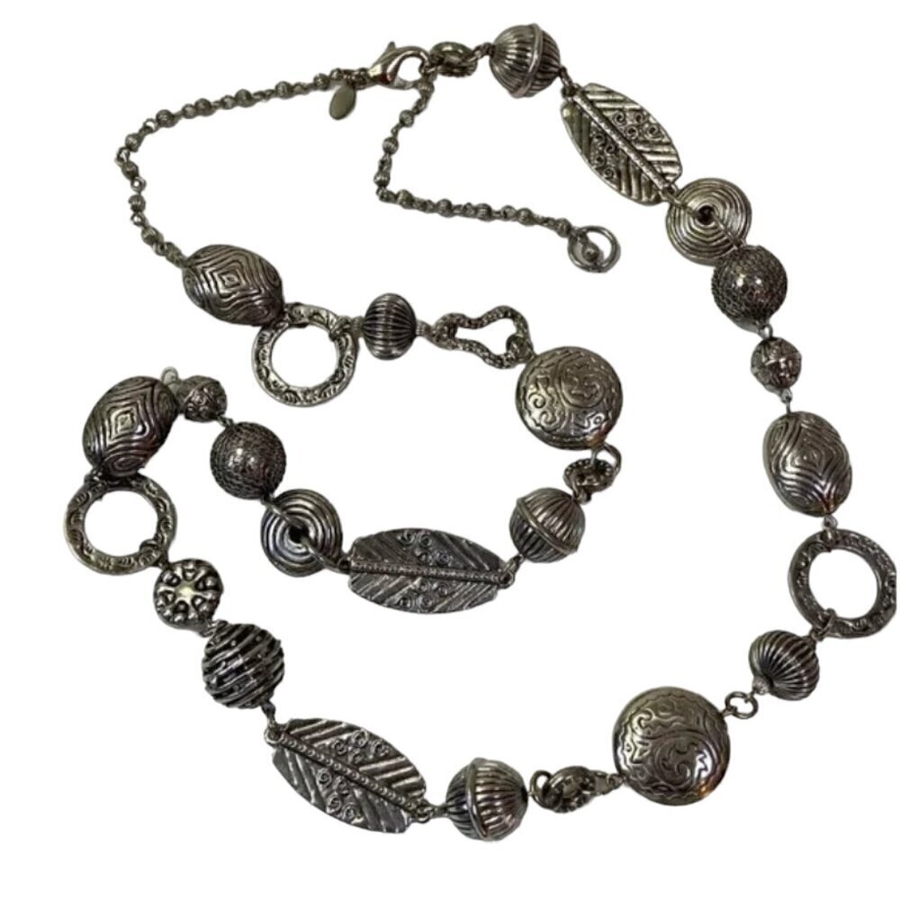 Chico's Necklace Chunky Silver Beaded Statement Necklace
